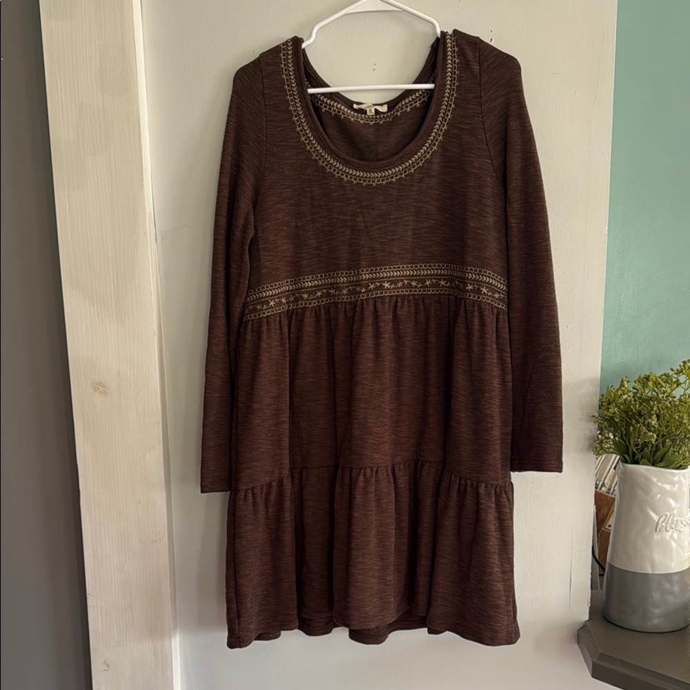 Easel Brown Long Sleeve Dress
